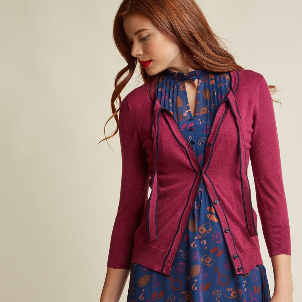 ModCloth Maroon Tie Neck Cardigan